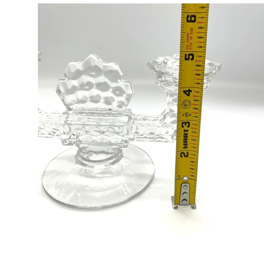 Vintage MCM Fostoria American Set of 2 Crystal Double-Arm Candlestick Holders 5